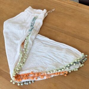 Anthropology Z&L White Pants Cover Up with Colorful Pom-Poms